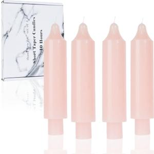Light Pink Short Taper Candles 6 inch Candle Sticks Unscented Dinner Candle Dripless for Home Decor,Set of 4