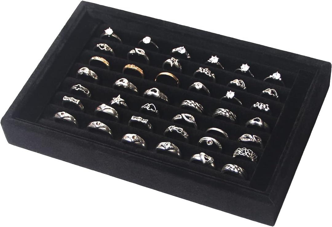 Ring Holder Display Tray Jewelry Organizer Stands for Selling Rings Earrings Show (Black)