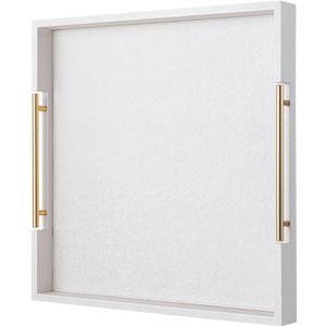 White Leather Large Ottoman Tray for Living Room,Stylish Square Decorative Tray for Coffee Table,Versatile Serving Trays with Handles for Party (20" x 20" x 2")