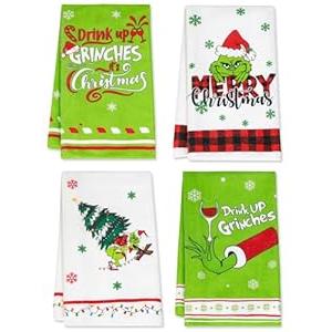DMYIZH 4Pce Christmas Dish Towels Xmas Thief Kitchen Towels Merry Christmas Decorative for Cooking Baking Cleaning Super Absorbent Hand Towels Funny for Kitchen Bedroom Bathroom New Home