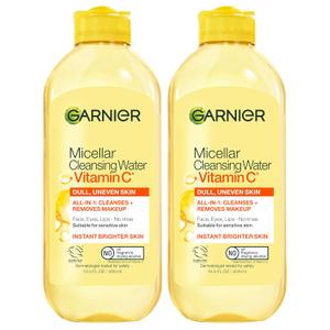 Garnier Micellar Water with Vitamin C, Facial Cleanser & Makeup Remover, Brightening & Hydrating, For All Skin Types, Vegan, Cruelty Free, 13.5 Fl Oz (400mL), 2 Count