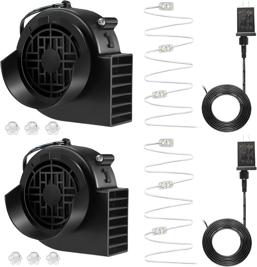 2-Pack Inflatable Fan Blower Replacement, 12V 1.2A Air Blower for Inflatables with 3 LED Light Strings for Thanksgiving Christmas Halloween Yard Party Holiday Inflatable Decorations