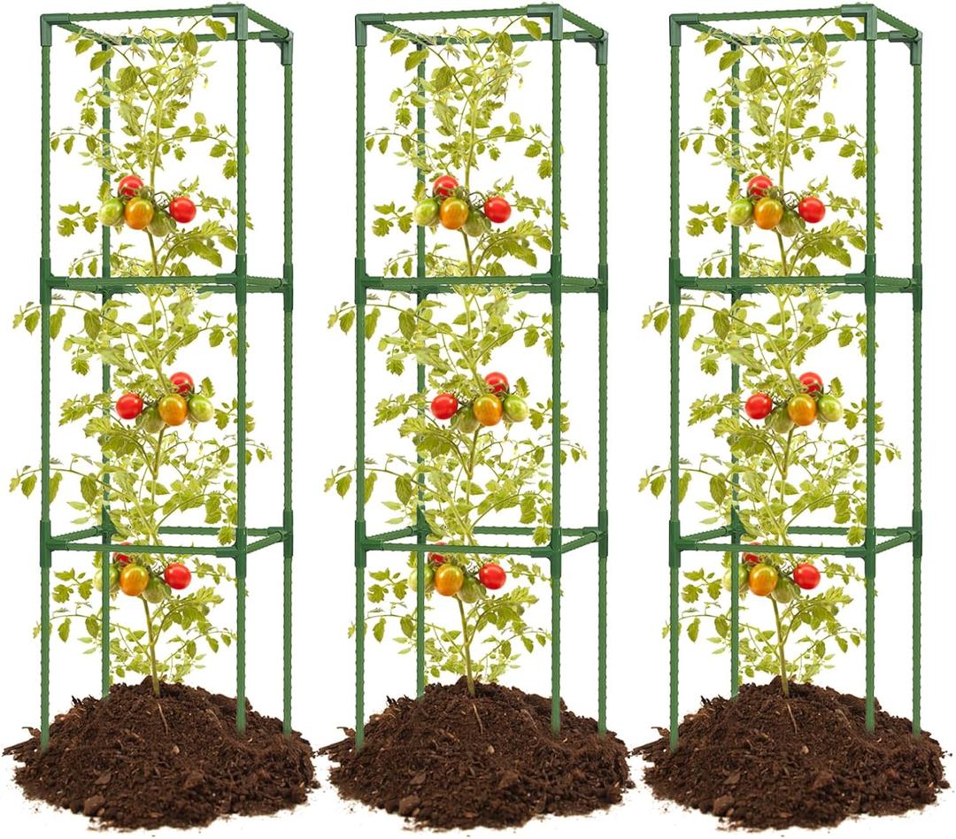 joyhalo 3 Pack Tomato Cage for Garden, 47 Inch Heavy-Duty Tomato Trellis, Height Adjustable Garden Trellis for Climbing Plants Vegetables Flowers Cucumber Peony