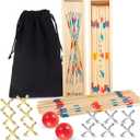 Sumind 84 Pcs Jacks Game and Pick up Sticks Include 62 Pcs Sticks 2 Pack Red Rubber Balls 20 Pack Gold and Silver Metal Jacks Classic Game for Kids Adults Family Party