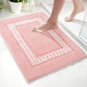 Pink Bathroom Rugs 18x24, Non Slip Washable Bath Mats,Super Soft Microfiber Bathroom Mats, Plush Fluffy Absorbent Bath Rugs for Sink Tub Basin Shower Floor