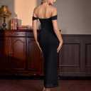 GLNEGE Womens Off the Shoulder Corset Formal Wedding Guest Maxi Dress Ruched Bodycon Long Cocktail Dresses (Black, XS)