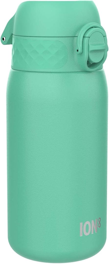 Ion8 Kids Water Bottle, Steel 400 ml/13 oz, Leak Proof, Easy to Open, Secure Lock, Dishwasher Safe, Flip Cover, Carry Handle, Easy Clean, Durable, Scratch Resistant, Carbon Neutral, Teal Green (13.5 Ounces)