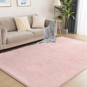 Soft 5x7 Pink Rug, Fluffy Area Rugs for Living Room, Plush Area Rugs for Bedroom, Non-Slip Indoor Carpet for Nursery, Study Room, Kids Room, Room Decor