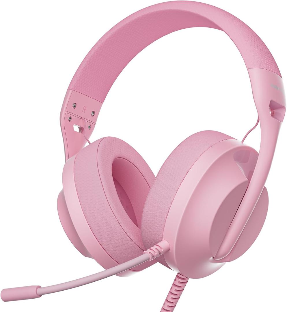 WIRWTRU S30 Gaming Headset with Microphone,198g Lightweight Design, Wired Gaming Headphones for Xbox, Xbox Series X|S, PS5, PS4, Switch, PC, Noise Cancelling Mic, Soft Earmuffs (Pink)
