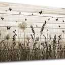 Wildflower Wall Art Autumn Canvas Picture Butterfly Grass Dandelion Artwork Vintage Wooden Board Painting Prints for Bedroom Living Room Office Home Kitchen Wall Decor Framed Ready to Hang 24" x 48"