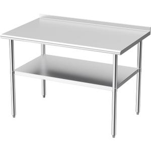 Derro Stainless Steel Table for Prep & Work, 30x48 in, Metal Commercial Heavy Duty Table with Backsplash and Adjustable Under Shelf and Foot for Restaurant, Home and Hotel