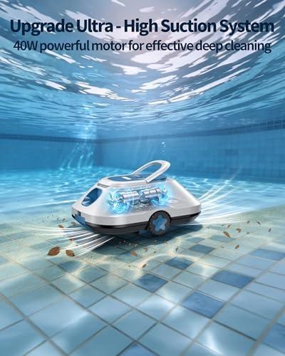 2026 Update WITBOX Cordless Robotic Pool Cleaner, C2 Automatic Pool Cleaner with Dual Motor,210-Min Runtime,Pool Vacuum for Above Ground Pool Up to 2200Sq.Ft,2.7L Filter Basket,Auto-Parking,Light Blue