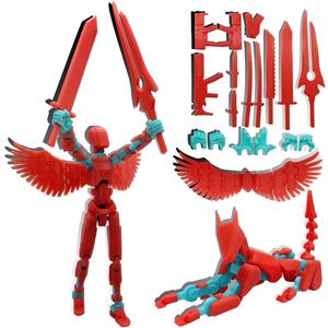 T13 3D Action Figures Set Titan 13 Action Figure Dummy 3D Printed Robo Multi-Jointed Movable Toy with Full Articulation for Collectors Desktop (Assembly Completed Red Blue Figure + Dog)