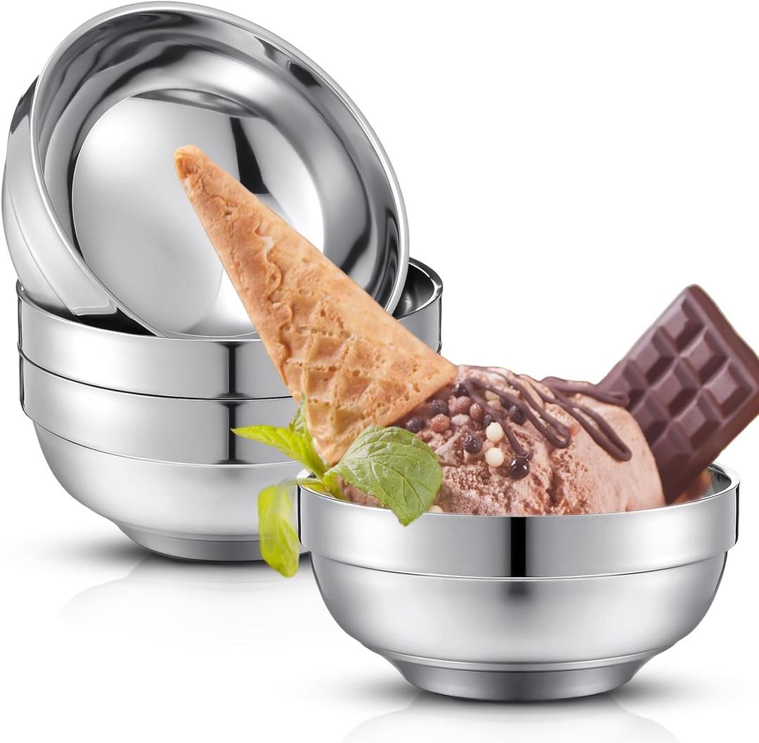4 Pack 34 oz Stainless Steel Bowls Double Walled Insulated Soup Ice Cream Metal Mixing Nesting Bowls for Serving Soup Rice Cereal