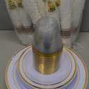 M MCIRCO 175 Piece Gold Dinnerware Set - 50 Plastic Plates, 25 Cups, 25 Pre Rolled Napkins with Plastic Silverware, Disposable Gold Dinnerware Set for 25 Guest