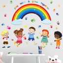 Play Learn & Grow Together Wall Stickers - Inspirational Quotes Rainbow Wall Decals - Baby Nursery Kids Room Daycare Playroom Classroom Wall Decor