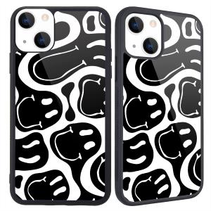 MAYCARI Compatible with iPhone 13 mini Case for Children Women Funny Face Design, Hard Back Cover with Black Funny Cute Cool Art Pattern Soft TPU Bumper Phone Case