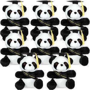 Wettarn 8 Pcs 8'' Graduation Plush Animal Glft 2025 Stuffed Owl Elephant Panda Plush Cute Bear Animal Graduation Congrats Grad Present for Grad Ceremony(Panda Bear)