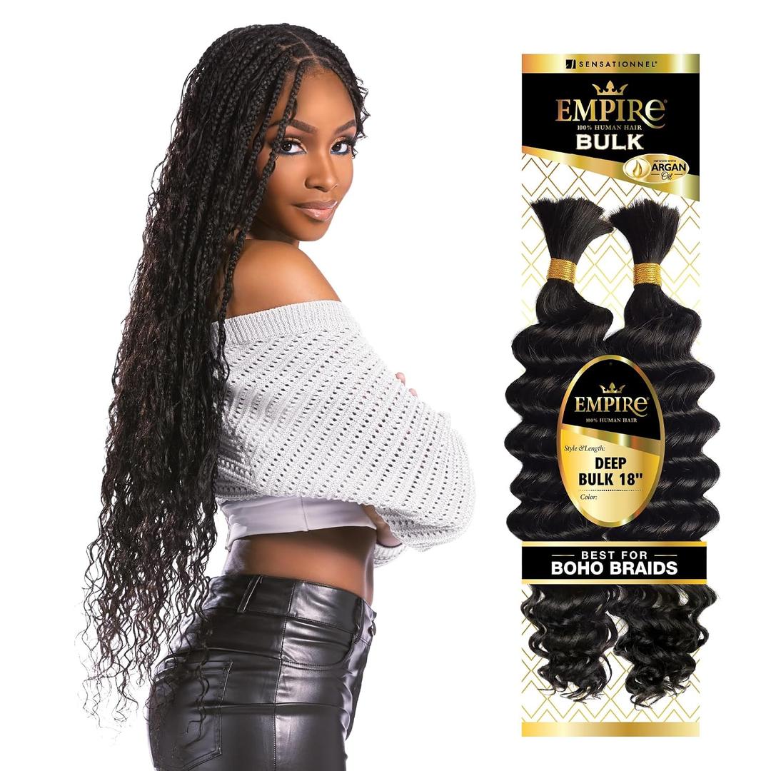 Sensationnel Empire Bulk Braiding Deep Human Hair Braids for Knotless Boho Box or Curly Loose Wave Styles - 1 pack (18 inch, S4/30)