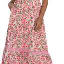 Opemiby Womens Maxi Dress Spring Summer Sleeveless Lace Strap Empire Waist A Line Side Pockets Beach Casual Long Dresses (Pink, M)