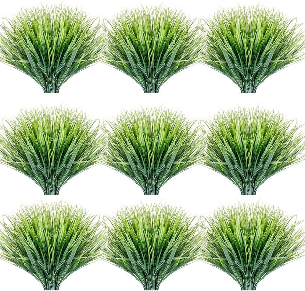 JEMONG 30 Bundles Artificial Grasses Outdoor UV Resistant Fake Grasses No Fade Faux Plastic Plants Garden Porch Window Box Decorating