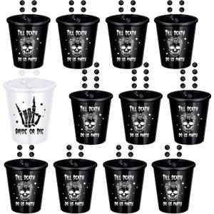 Kigeli 12 Pcs Bride or Die Shot Glasses Bachelorette Party Decorations Beaded Necklace Till Death Do Us Party Plastic Shot Glass Necklaces Gothic Skull Bridal Shower Gifts for Wedding
