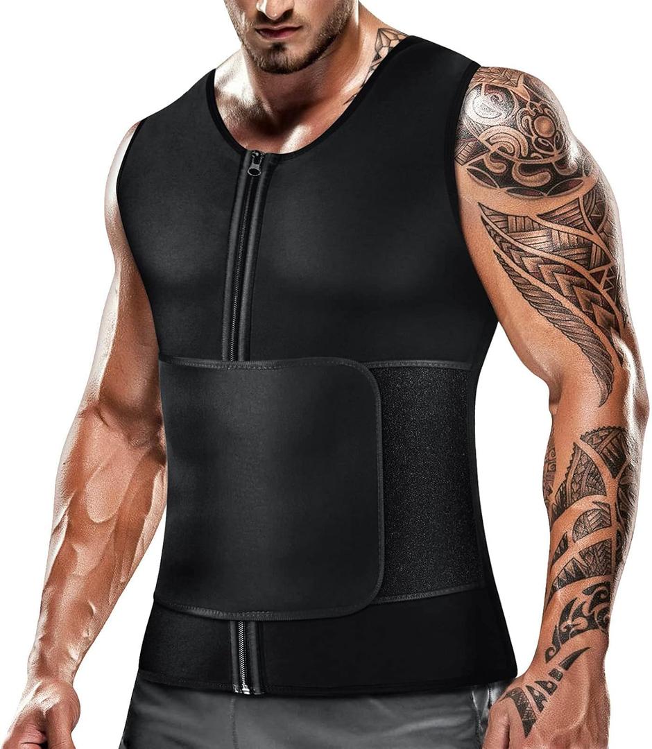 Cimkiz Men's Waist Trainer Sauna Suit Shirt, Gym & Exercise Compression Vest, Sweat-Boosting Workout Top (XX-Large, Black)