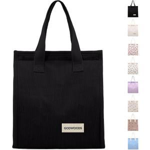 Easy-to-clean Corduroy Lunch Bag for Work, Women Reusable Lunch Tote, Insulated Large Capacity Lunch Box for Office & Travel, Leakproof & Lightweight (11" L x 5.3" W x 10" H)