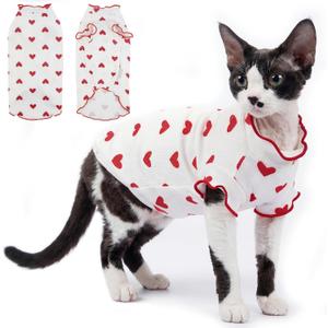 DENTRUN Soft Sphynx Cat Shirt, Breathable Heart Pattern Apparel for Cats | Perlin sleeves, breathable soft pajamas, cat clothes for cats only, Medium