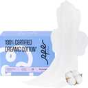 100% Organic Overnight Pads for Women, Ultra Thin Extra Heavy Flow Sanitary Pads with Wings Cotton Menstrual Pad Extra Coverage Period Pad Super Absorbency Feminine (Overnight, Size 5, 12 Ct)