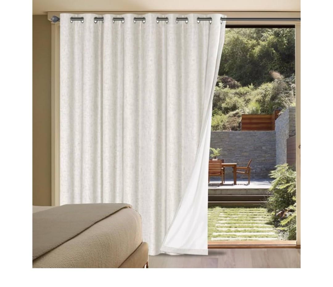 H.VERSAILTEX Linen Blackout Curtains Durable Thick Textured Linen Look 100% Blackout Patio Door Curtain, Anti Rust Grommet Extra Wide Sliding Glass Door Curtains, W100 x L84 inch- Ivory