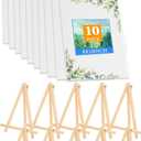 Canvas with Easel Miniature Painting Kit with Wooden Easel and Blank Canvas Boards 10pack, 10"×8"