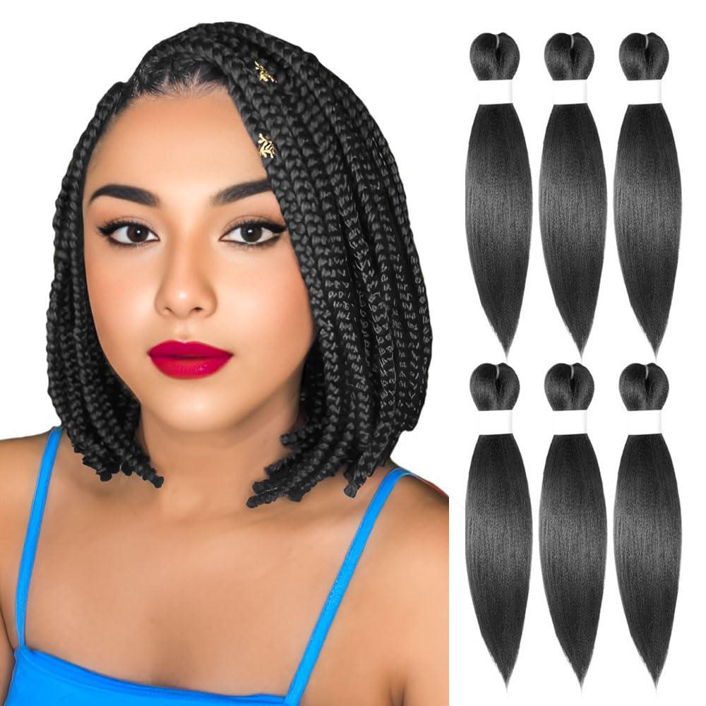 Braiding Hair 10 Inch Pre Stretched Hair Short Straight Crochet Braids Yaki Texture Synthetic Fiber 6 Packs (1B/Natural Black)