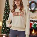 Merry Christmas Sweatshirts Women Vintage Merry Cropped Sweatshirt Xmas Party Holiday Crop Pullover Top (Beige, XL)