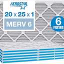 Aerostar 20x25x1 MERV 6 Pleated Air Filter, AC Furnace Air Filter, 6 Pack (Actual Size:20x20x1)