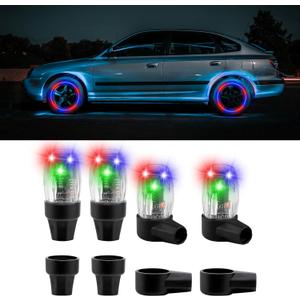 CARFIB 4 Pcs Car Tire Valve Lights LED Colorful Wheel Light Rechargeable USB Tire Vlave Stem Cap Flash Sensor Warning Lighting for Car Truck Bicycle Motorcycle Waterproof