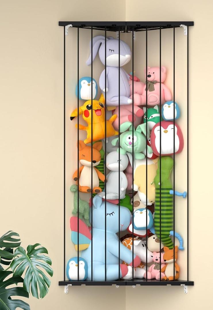 Stuffed Animal Storage Shelf Organizer(Patented) - Corner Stuffed Animal Holder Length Adjustable - Wall Plush Storage for Nursery Playroom Bedroom Kids Room (Space Black, Extra Large)
