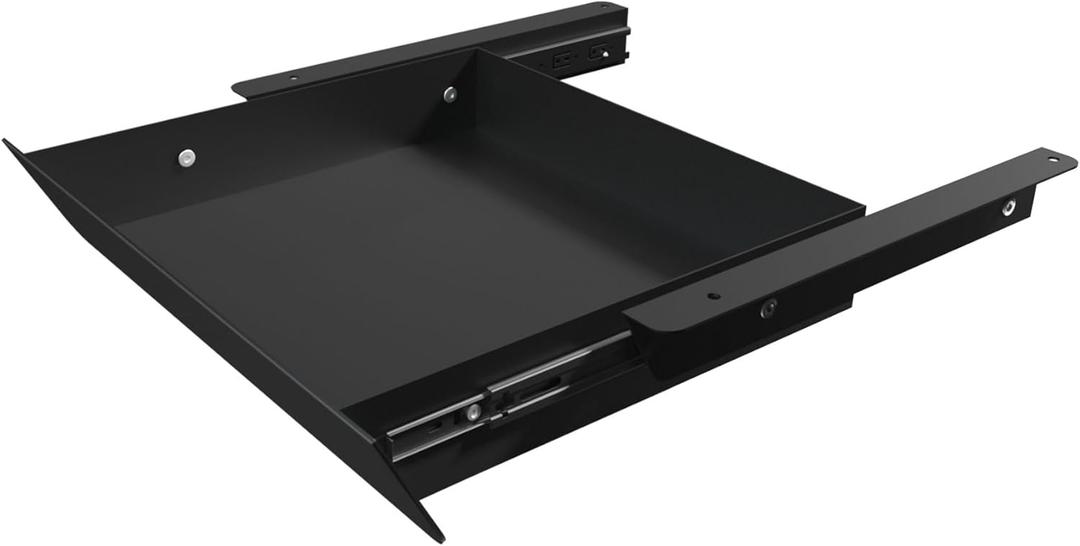 Under Desk Mounted Sliding Drawer with 60 Degree Tilt Panel to Pull Out, 15'' Long & 9'' deep Large Storage Organizer for Sit Stand Workstation