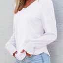 Dokotoo Women's Casual Long Sleeve Shirts Shirred Shoulders Solid Color Knit Tops Blouses (White)