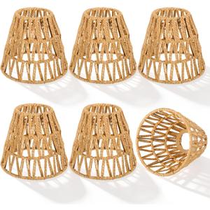 6 Pcs E26/27 Small Rattan Lamp Shade, Boho Wicker Lamp Shades Vintage Handwoven Hanging Light Shade Metal Frame for Pendant Light, Floor Lamps, Wall Sconce 5.1" H x 5.9" D x 3.14" Fitter