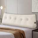 Large Headboard Wedge Pillow Bed Rest Reading Pillow Bolster Triangular Pillow for Sitting in Bed-Backrest Positioning Support Long Pillow for Daybed (Queen, White)
