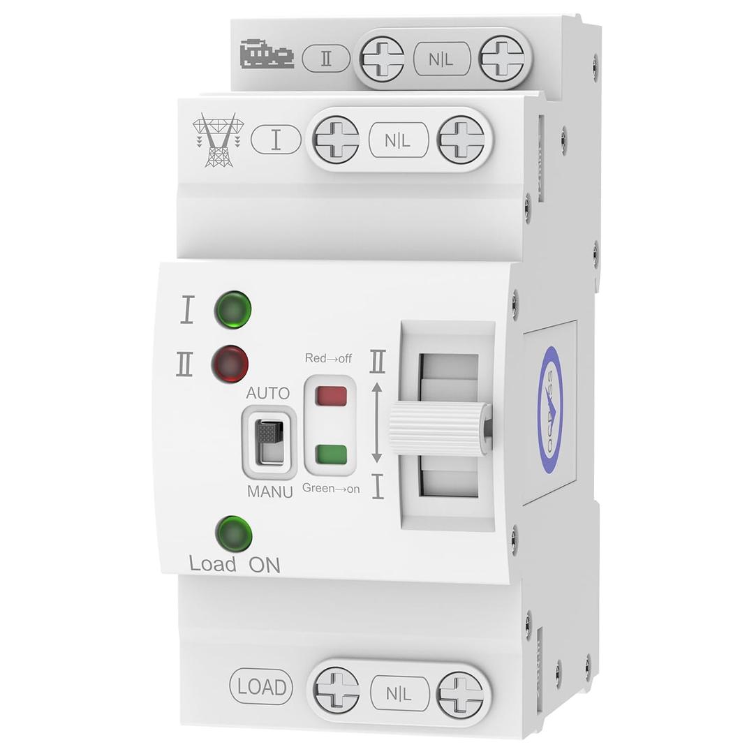 Mini Automatic Transfer Switch 2P 63A 110V,ATS Automatic/Manual DIN Rail Mount Dual Power Transfer Switch for Home Generator, RVPublic/Backup Power Supply