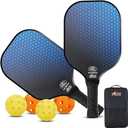 Gorilla Gear USAPA Approved Pickleball Starter Set, Fiberglass Paddles with Bag and Balls, Indoor Outdoor Court Use, Comfortable Racket Grip, Oversized Sweet Spot Pickle Ball Paddle for Men, Women (Blue)