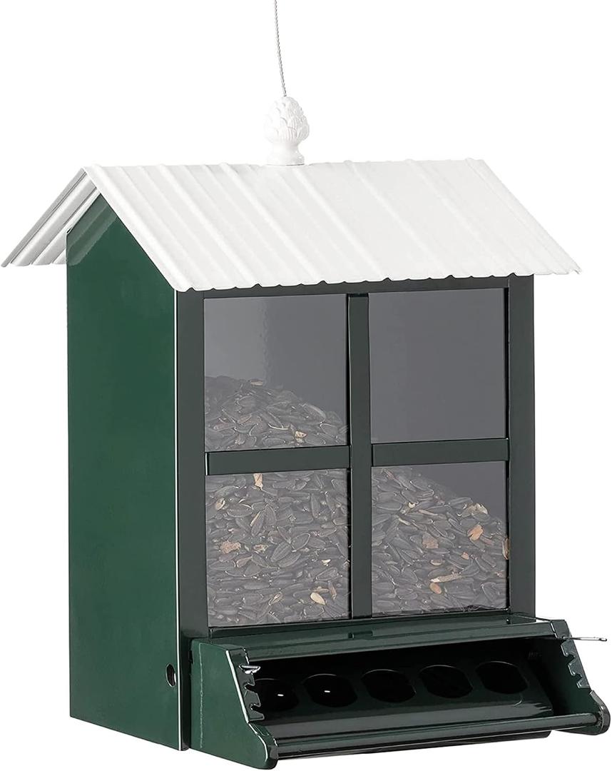More Birds Squirrel-X Feeder with Perch for Sunflower/Mixed Seed 4 Feeding Ports, 6 lb Capacity, Green
