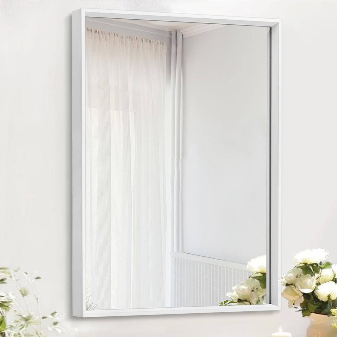 AAZZKANG Wall Mirror Large Rectangular White Mirrors with Metal Frame for Farmhouse Bathroom Bedroom Living Room Entryway Hanging Vertically or Horizontally 20"x16"