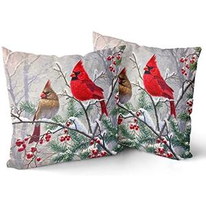 Giwawa Red Bird Throw Pillow Covers Set of 2 Sparrow Couch Pillow Cases Square Cotton Cushion Cover for Home Bed Sofa Decorative 18x18 Inch