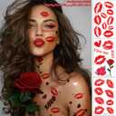 3 x 83Pcs Red Lip Heart Tattoos Stickers Valentine's Day Love Heart Rose Angel Arrow Line Fake Temporary Tattoos Stickers Waterproof Decals for Women Man Face Valentines Wedding Halloween Party Supplies