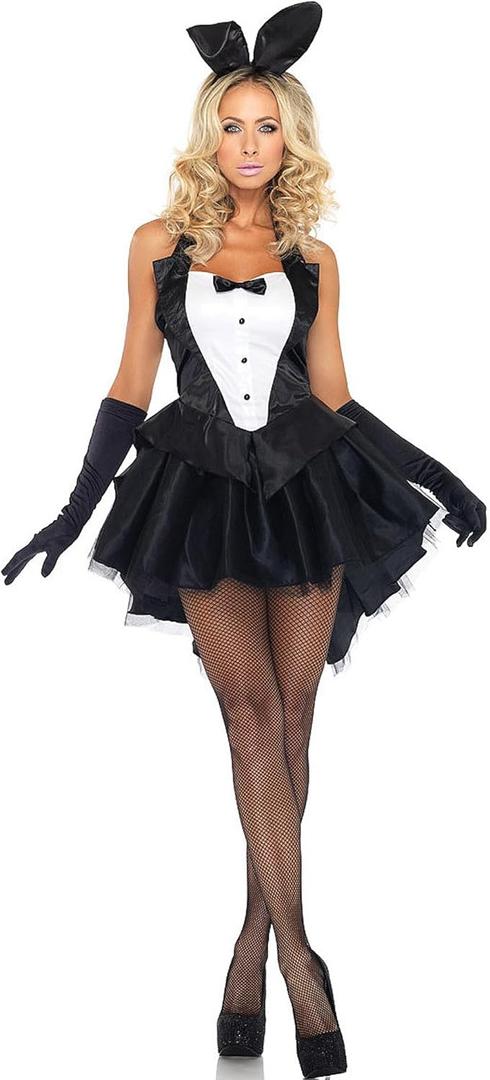 Halloween Costume for Women Black Sexy Bunny Tuxedo Gloves Rabbit Ear Headband 3piece Set (Large)