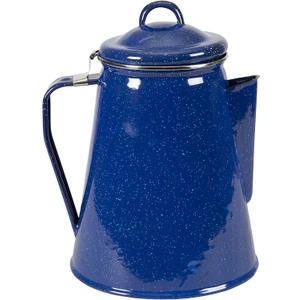 Stansport 8-Cup Enamel Percolator Coffee Pot – Classic Blue Camping Coffee Maker with Stem and Basket – Durable Double Baked Enamel, Stovetop Brewer for Campsite, Cabin & RV – Portable