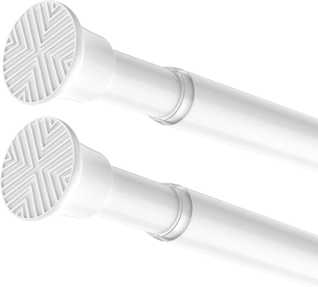 2 Pack Spring Tension Curtain Rod 32-62 inch, Adjustable Expandable Tension Curtain Rod No Drilling, Tension rods for Window Doorway Kitchen Curtain, White